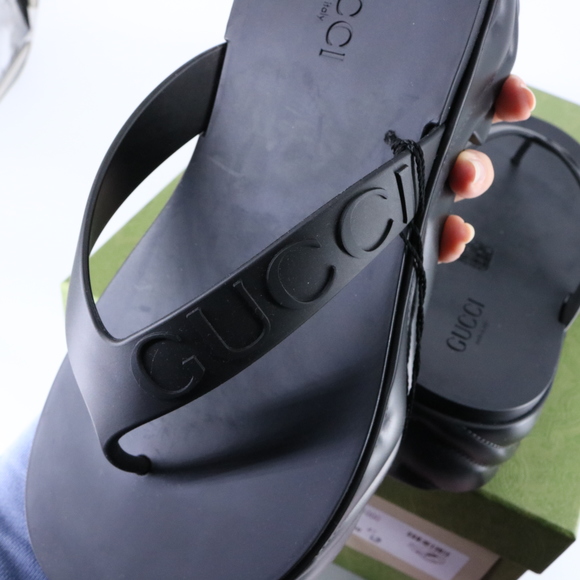 Gucci 41 Y2K Black Logo Shiny Rubber Platform Flip Flops Thongs Sandals E782 - Picture 16 of 16